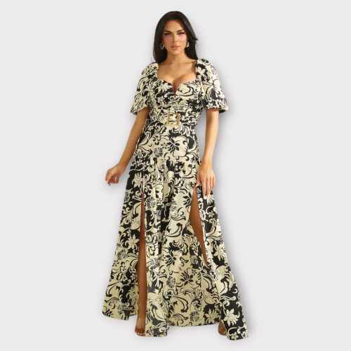ANA ROBE MAXI À DÉTAIL FENTE AVEC CEINTURE
