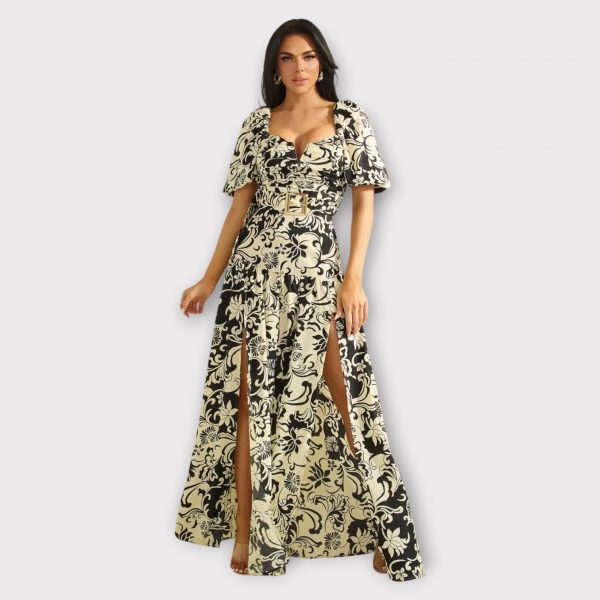 ANA ROBE MAXI À DÉTAIL FENTE AVEC CEINTURE
