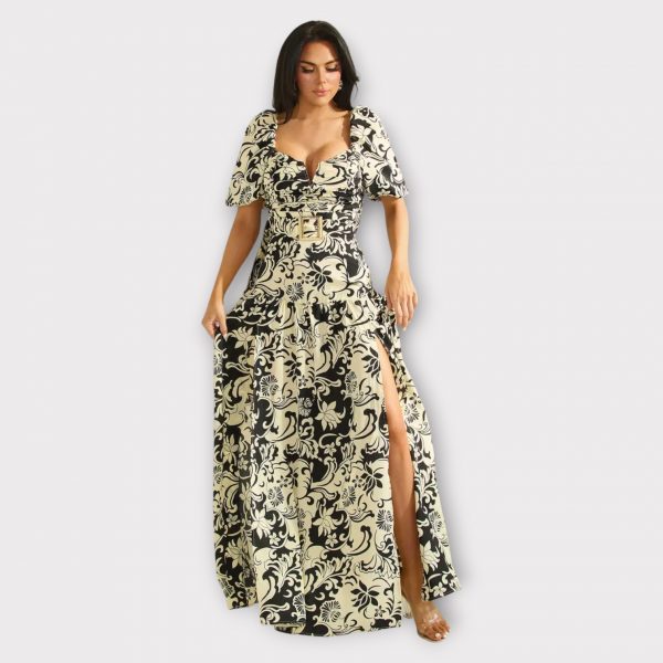 ANA ROBE MAXI À DÉTAIL FENTE AVEC CEINTURE