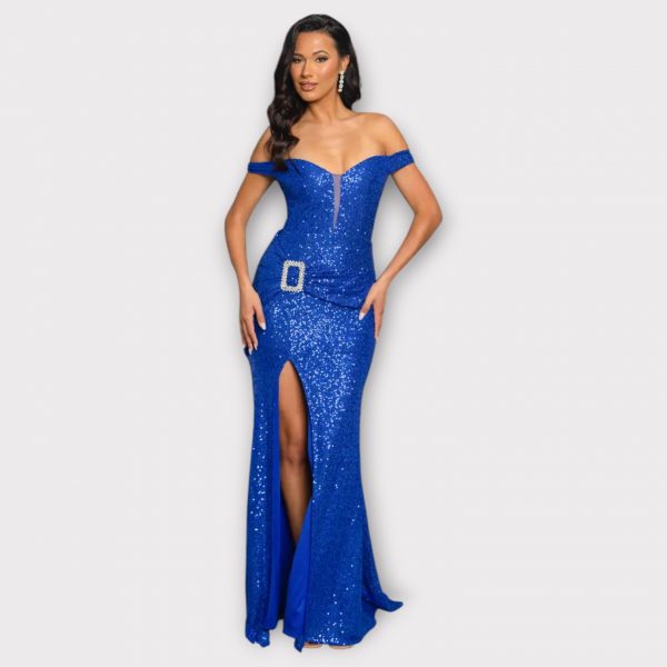 BLANDINE ROBE LONGUE À PAILLETTES À ÉPAULES DÉNUDÉES
