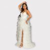 ERSILIA ROBE LONGUE EN TULLE DE COULEUR UNIE AVEC JUPE À VOLANTS