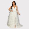 ERSILIA ROBE LONGUE EN TULLE DE COULEUR UNIE AVEC JUPE À VOLANTS