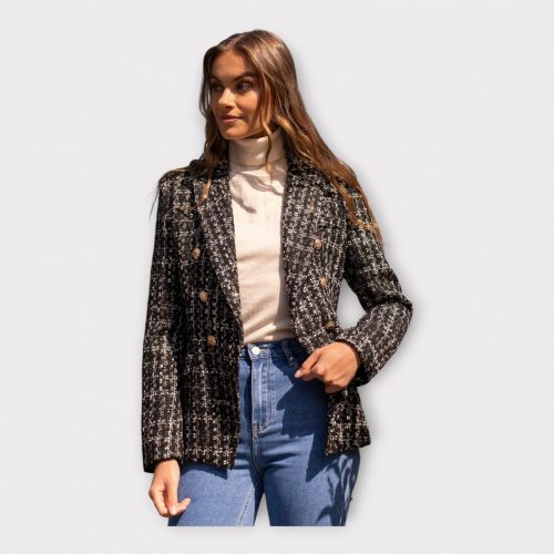 FELICIE VESTE BLAZER CINTRÉE CROISÉE TWEED À CARREAUX