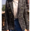 FELICIE VESTE BLAZER CINTRÉE CROISÉE TWEED À CARREAUX