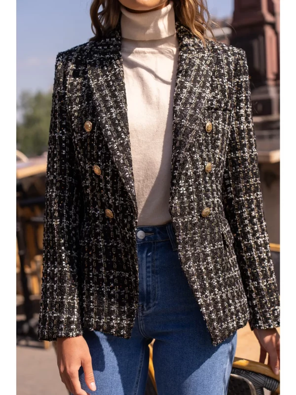 FELICIE VESTE BLAZER CINTRÉE CROISÉE TWEED À CARREAUX