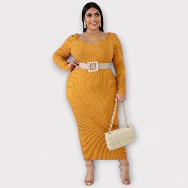 LYNN PLUS ROBE LONGUE EN TRICOT CÔTELÉ À ÉPAULES DÉNUDÉES