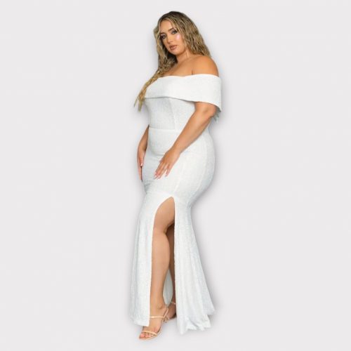MARCHE ROBE LONGUE À PAILLETTES À ÉPAULES DÉNUDÉES
