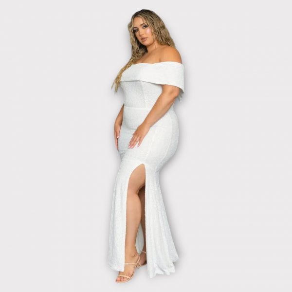 MARCHE ROBE LONGUE À PAILLETTES À ÉPAULES DÉNUDÉES
