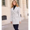 PIALE VESTE PIED -DE-POULE GRISE MI-LONGUE CINTRÉE
