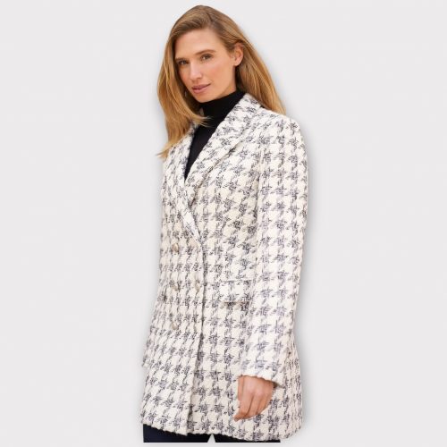 PIALE VESTE PIED -DE-POULE GRISE MI-LONGUE CINTRÉE