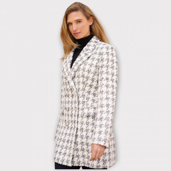 PIALE VESTE PIED -DE-POULE GRISE MI-LONGUE CINTRÉE