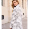 PIALE VESTE PIED -DE-POULE GRISE MI-LONGUE CINTRÉE