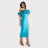 VALENTINA ROBE MIDI PLISSÉE À VOLANTS ET ÉPAULES DÉNUDÉES