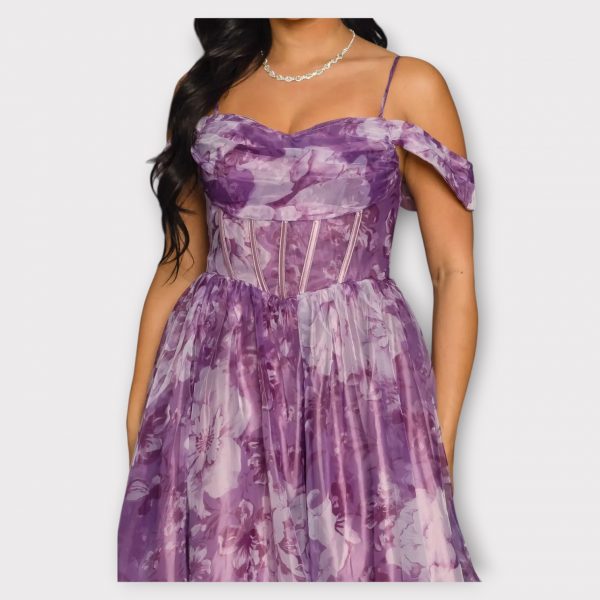 YOLANDE ROBE LONGUE CORSET EN ORGANZA À IMPRIMÉ FLORAL
