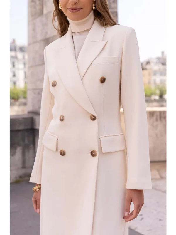 ZELIA VESTE MANTEAU LONG CROISÉE CINTRÉE