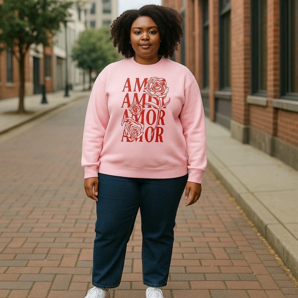 SARA SWEAT-SHIRT RAS DU COUP ROSE AMOR