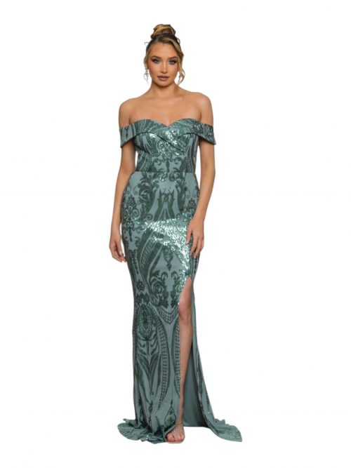 AENOR AENOR ROBE MAXI À SEQUINS, ÉPAULES DÉNUDÉES