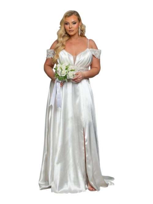 LYDIE LYDIE ROBE LONGUE ÉVASÉE EN SATIN AVEC SEQUINS ET PERLES