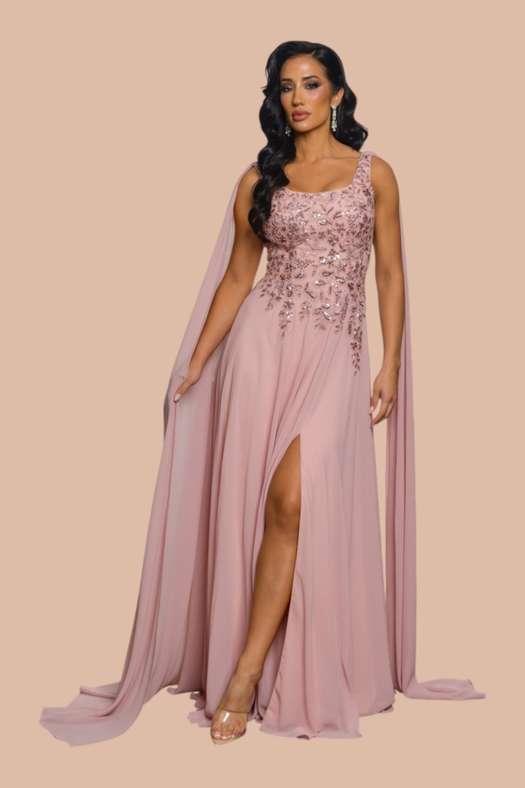 Aurélie Robe longue col rond en mousseline de soie