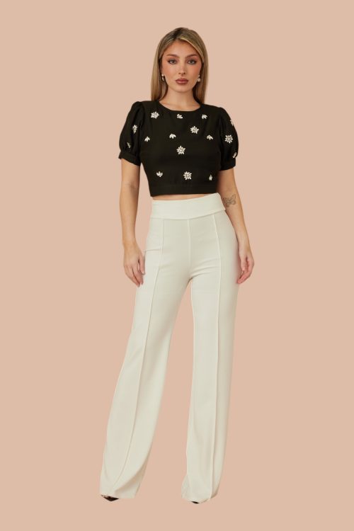 Averie Chemisier crop pierres de fleurs