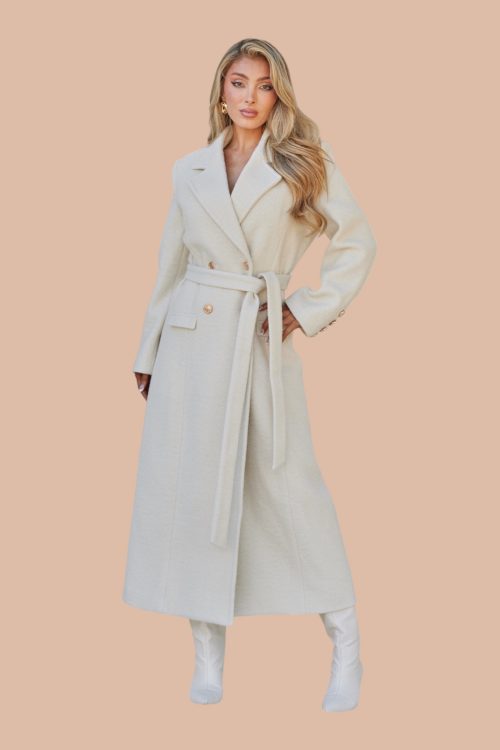 Blanche Veste longue avec ceinture