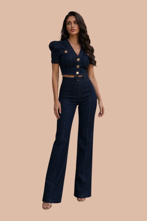 Cadence Haut court en jean trois boutons