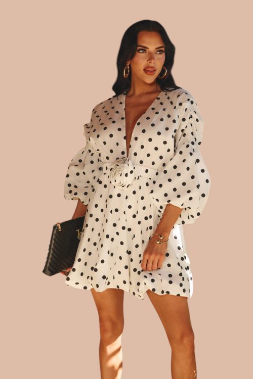 Cameo Mini-robe ballon à manches bouffantes à pois