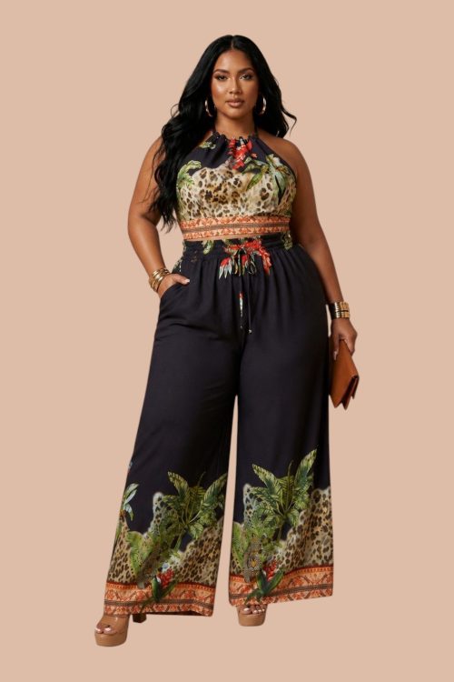 Claire Ensemble Haut À Col Licou Avec Pantalon Large
