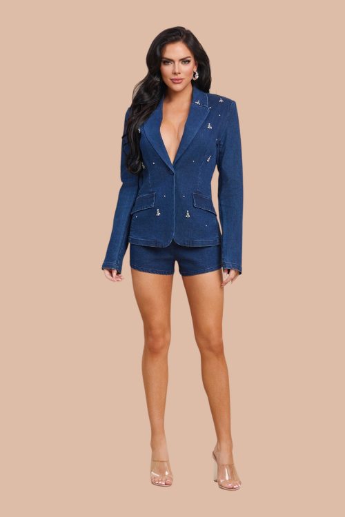 Doriane Ensemble short en jean avec bijoux