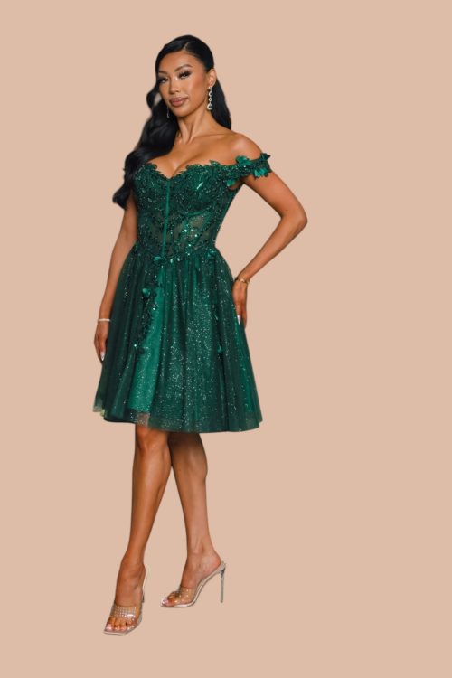 Fallon Robe de bal courte brodée et perlée